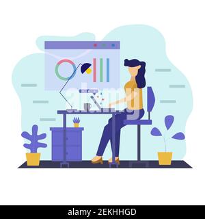 Illustration vector design of woman's working on laptop Stock Vector
