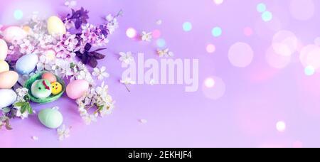 Easter eggs with cherry blossom Stock Photo