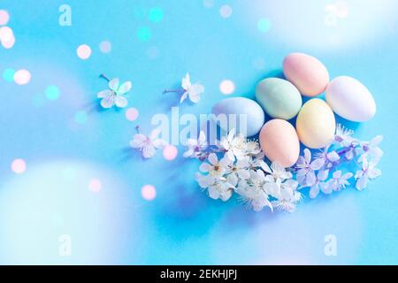 Easter eggs with cherry blossom Stock Photo
