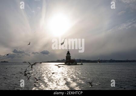 The Maiden's Tower in Uskudar district of Istanbul, Turkey Stock Photo