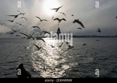 The Maiden's Tower in Uskudar district of Istanbul, Turkey Stock Photo