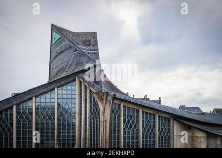 Rouen, France, Oct 2020, view of the upper part of Joan of Arc church at place du Vieux Marché Stock Photo