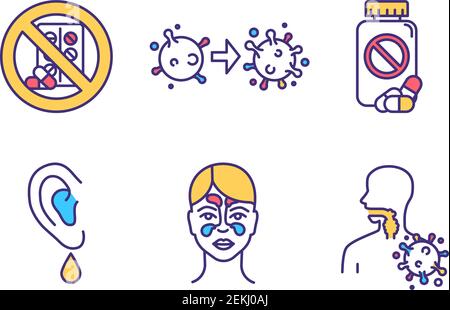 Respiratory illness RGB color icons set Stock Vector