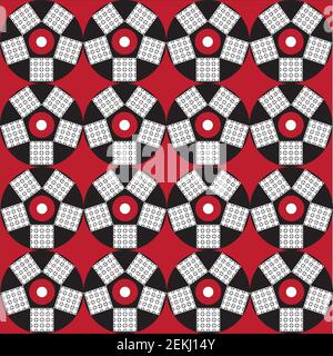 digital seamless fabric repeating pattern of simple geometric shapes containing other simple shapes in rows and columns Stock Vector