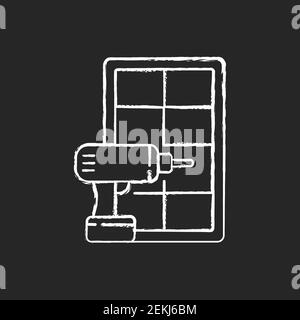 Window installation chalk white icon on black background Stock Vector