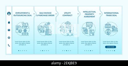 Common commercial contracts types onboarding vector template Stock Vector