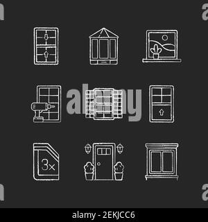 Installation services chalk white icons set on black background Stock Vector