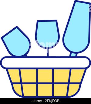 Putting away unused items in containers and boxes RGB color icon Stock Vector
