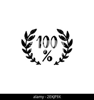 100 percent vector logo - a vintage handmade one hundred percent sign in a laurel wreath in a stamp print style. Vintage vector illustration Stock Vector