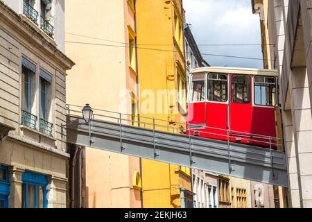Old funicular in Lyon, France in a beautiful summer day Stock Photo
