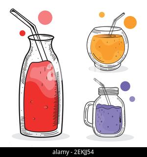 bundle of three drinks set icons Stock Vector