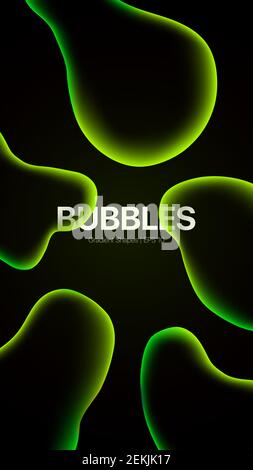 Bubbles Abstract Background for Social Media. Green Abstract Fluid Shapes on black background. Vector illustration Stock Vector