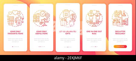 Decluttering tips oonboarding mobile app page screen with concepts Stock Vector