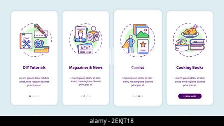 Online library catalogue onboarding mobile app page screen with concepts Stock Vector