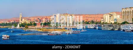 Boats on Nile river, Aswan, Egypt Stock Photo