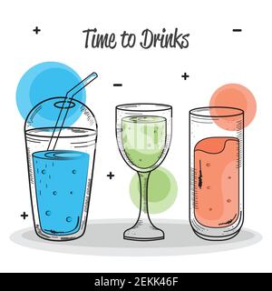 bundle of three drinks set icons Stock Vector