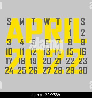 Letter calendar for April 2022. The week begins on Sunday. Time, planning and schedule concept. Flat design. Removable calendar for the month. Vector Stock Vector
