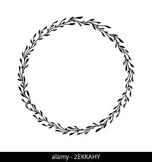 Floral Wreath with leaves round frame. Floral circle vector isolated on white background. For wedding invitations, greeting cards. Vector illustration Stock Vector