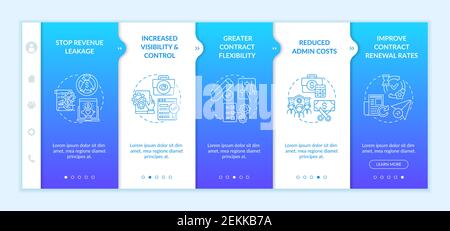 Contract management automation benefits onboarding vector template Stock Vector