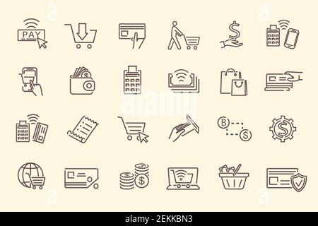 Set of payment and shopping outline icons Stock Vector