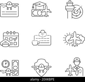Aviation linear icons set Stock Vector
