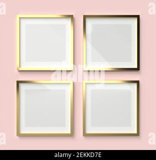 3D Render mockup of four square white plastic empty frame with paper border  inside and gray space on gray wall. Border template creative project conce  Stock Photo - Alamy