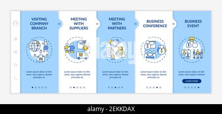 Business travel types onboarding vector template Stock Vector