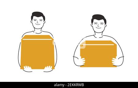 Man holding a box. Delivery moving symbol Stock Vector