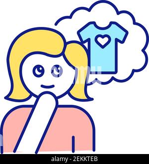 Girl dreaming about buying blouse RGB color icon Stock Vector
