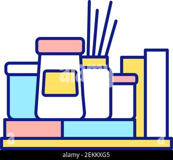 Organizing spices on shelf in cook room RGB color icon Stock Vector