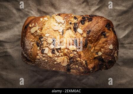 Holiday easter sweet bread with chocolate and raisins, homemade baked bread Stock Photo
