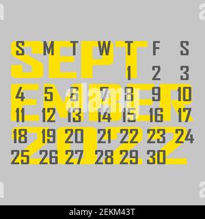 Letter calendar for September 2022. The week begins on Sunday. Time, planning and schedule concept. Flat design. Removable calendar for the month. Vec Stock Vector
