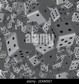 Gray Dice Seamless Pattern, 3D Illustration on Gray Background Stock Vector