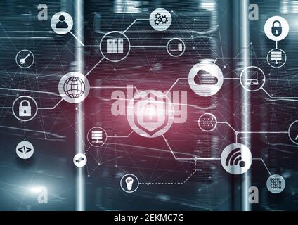 Data security concept. Icons: Closed Padlock, Wifi And cloud on digital background. Stock Photo