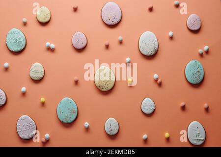 Image of homemade cookies in the shape of eggs preparing for Easter holiday Stock Photo