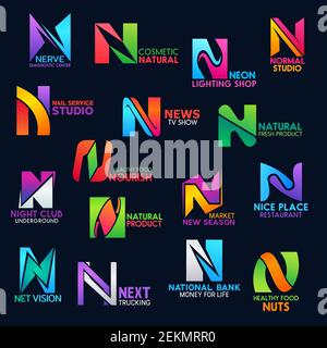 N icons of medical diagnostic center, natural cosmetic brand shop or nail service studio and news tv show. Corporate identity vector letter N symbols Stock Vector