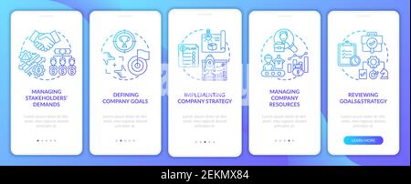 Top management tasks onboarding mobile app page screen with concepts Stock Vector