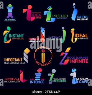 I icons, idea creative design studio, stock exchange business and development bank corporate identity. Vector letter I symbols, ski resort or barbersh Stock Vector