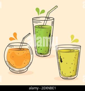 bundle of three drinks set icons Stock Vector