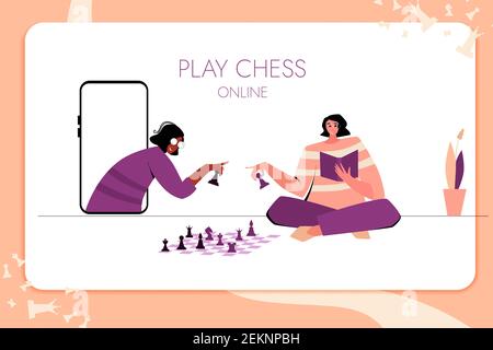 Chess game. Trendy flat illustration. People play chess.Teamwork and competition. Chess pieces. Vector graphics. Stock Vector