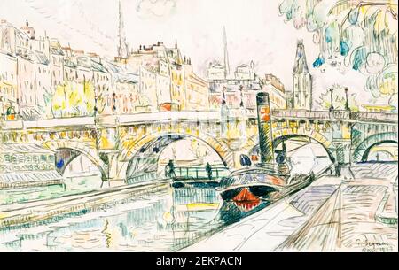 Tugboat at the Pont Neuf, Paris by Paul Signac Stock Photo