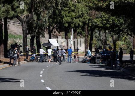 Los Angeles, USA. 23rd Feb, 2021. Hawthorne blvd. where Tiger Woods wrecked a Genesis GV80 suv. 2/23/2021 Los Angeles, CA USA (Photo by Ted Soqui/Sipa USA) Credit: Sipa USA/Alamy Live News Stock Photo