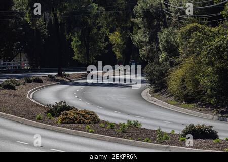 Los Angeles, USA. 23rd Feb, 2021. Hawthorne blvd. where Tiger Woods wrecked a Genesis GV80 suv. 2/23/2021 Los Angeles, CA USA (Photo by Ted Soqui/Sipa USA) Credit: Sipa USA/Alamy Live News Stock Photo