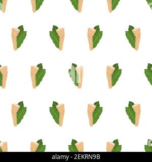 Seamless pattern with green leaf behind horseradish root. Vector nature graphic background. Natural textile. Stock Vector
