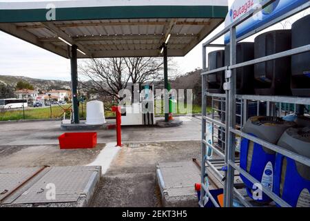 Le Rove, France. 2nd Feb, 2021. Gas pumps seen at a gas station in Le Rove.Fuel prices are rising following the resumption of economic activity despite the covid-19 pandemic. Credit: Gerard Bottino/SOPA Images/ZUMA Wire/Alamy Live News Stock Photo