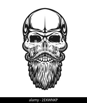Skull With Beard And Mustaches Vector Icon For Hipster Barber Shop Tattoo And T Shirt Print Man Skull With Mustaches And Beard Vintage Retro Monoc Stock Vector Image Art Alamy