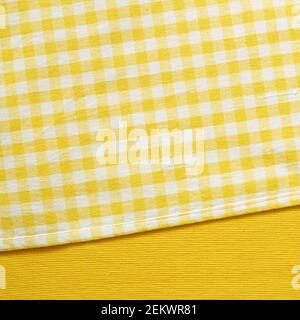 Yellow check and stripe pattern fabric background Stock Photo