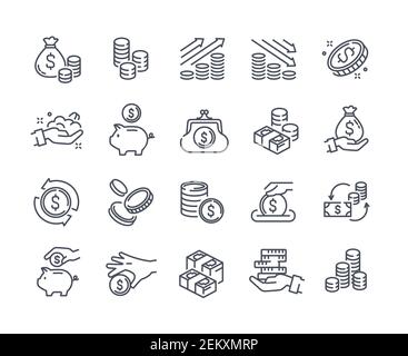 Collection of coins, money, earnings related icons Stock Vector