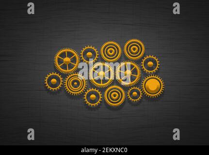 gear gear background, 3d gears symbol on grey textured background, engineering, technology, and mechanism concept. Stock Photo