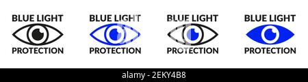 Blue light protection eye icons set. Eyes protection symbols vector collection isolated Stock Vector
